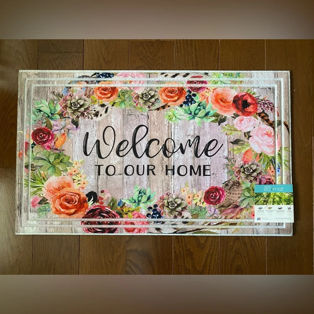 NWT ecomat welcome to our home Floral door Mat